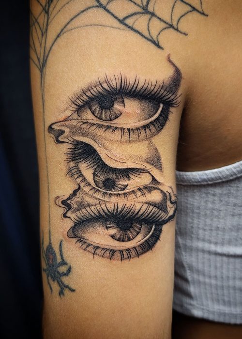 Eyes and Black Widow Tattoo - Heatstroke Tattoo