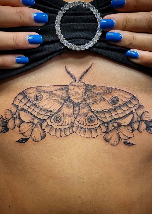 Moth and Flowers Chest Tattoo - Heatstroke Tattoo