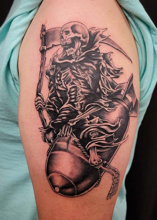 Skeleton Riding Bomb Tattoo - Heatstroke Tattoo